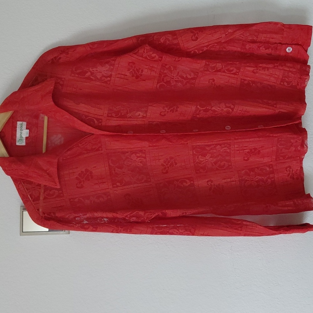 Vtg Red Gino Paoli Lace Italian Blouse Womans Size XL